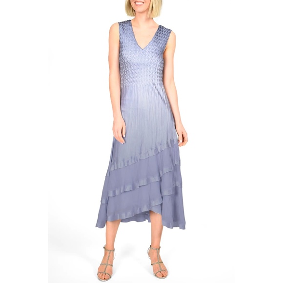 Komarov V-Neck Tiered Chiffon & Charmeuse Dress - Picture 1 of 11